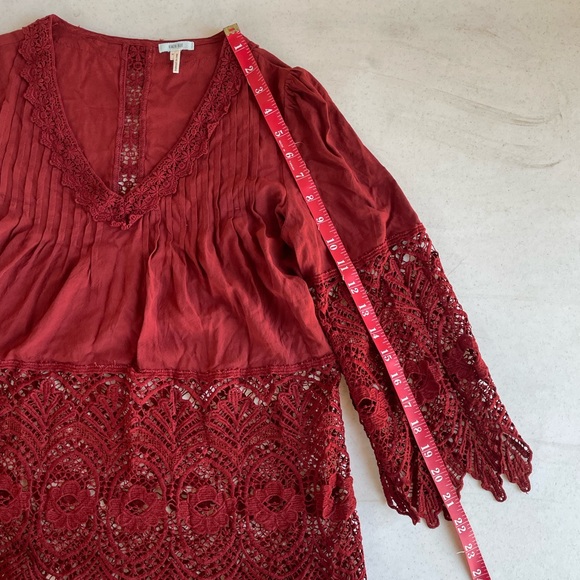 Stylish Brick Red Blouse with Lace Sleeves and Waist - Picture 13 of 15